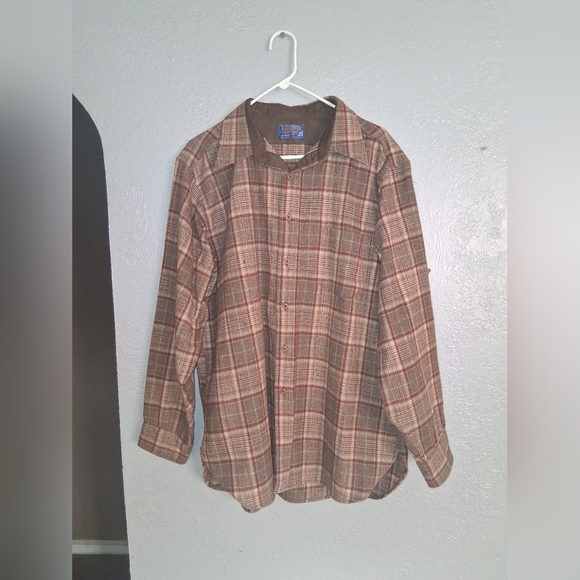 Pendleton Vintage 60s Brown Men's Wool Flannel Button-Down Shirt XL